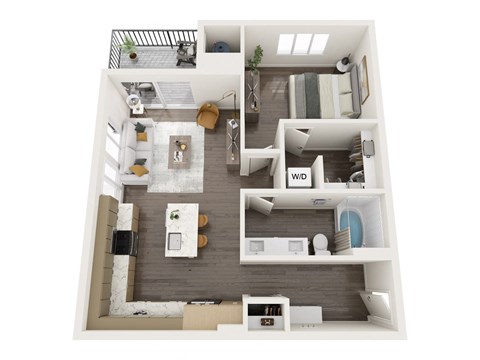a 3d floor plan of a home with a bedroom and a living room